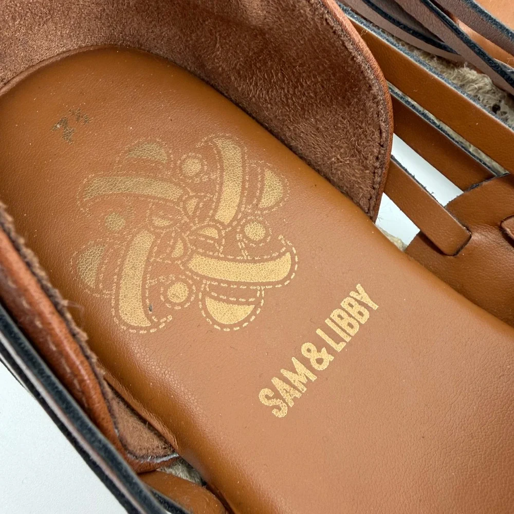 Sam & Libby Womens‎ 7.5 Brown Espadrille Loafers Woven Huarache Square Toe Flat